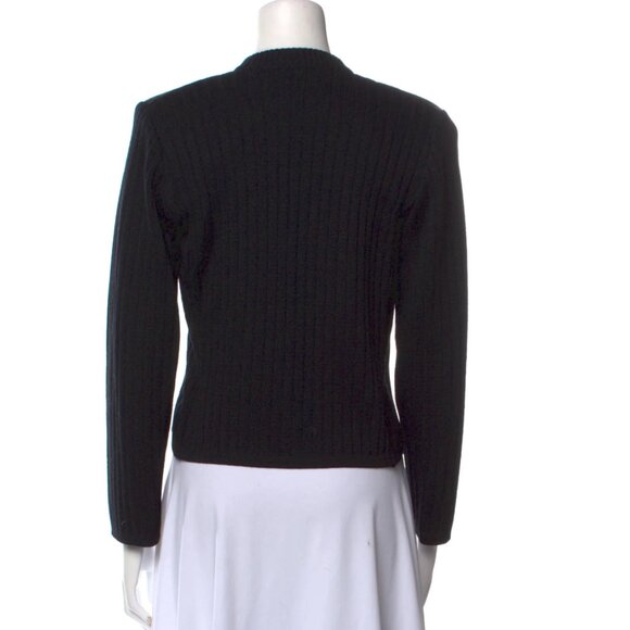 VINTAGE 70s 80s  Yves St. Laurent Rive Gauche leather wool cardigan sweater VGUC - Picture 2 of 6